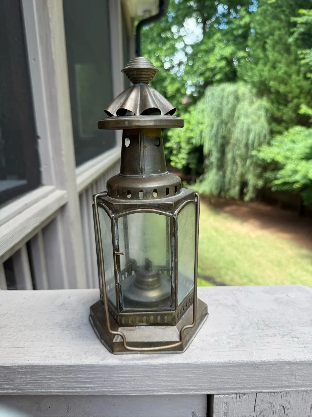 VINTAGE Solid Brass & Glass Oil Lamp Lantern